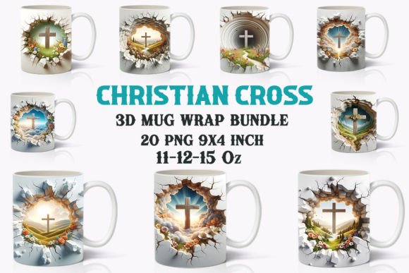 3D Christian Cross Mug Wrap Bundle Graphics for Crafts