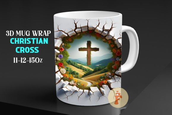 3D Christian Cross Mug Wrap PNG for Faith Graphics and Crafts