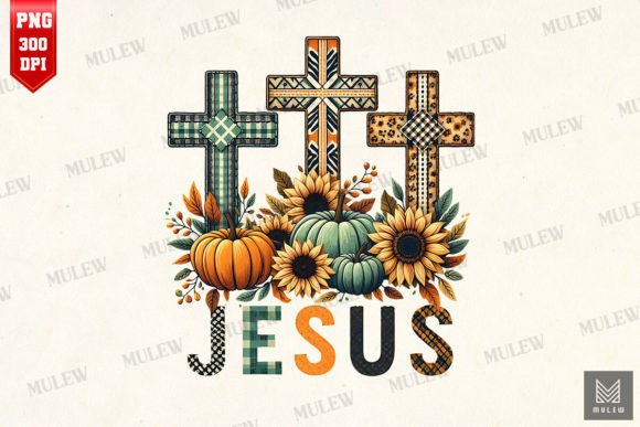 Jesus Cross and Pumpkins Sublimation PNG