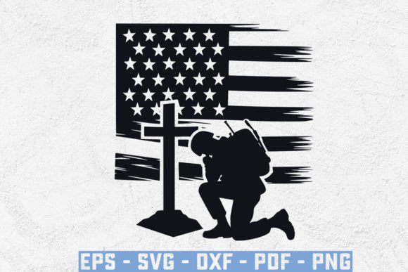 Kneeling Soldier and Jesus Cross Svg, Png